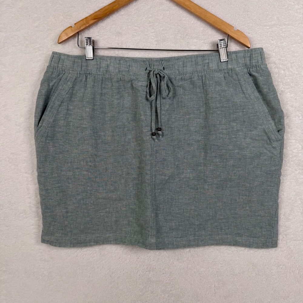 Falls Creek Skirt Womens XL Green Casual Linen Blend Drawstring Pockets Mini